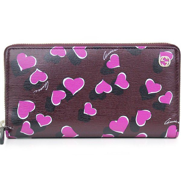 Gucci Heartbeat Print Zip Around Wallet 309705 Bordeaux
